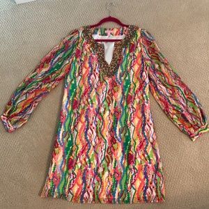 Lilly Pulitzer Silk Shift Dress Dripping in Jewels